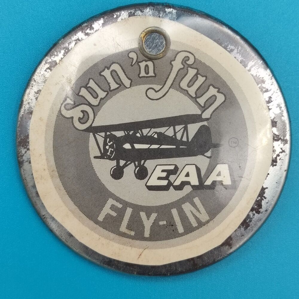 EAA FLY-IN Vintage Pin Button Pinback Aviation Small Prop Plane Bi-Wing Air Show